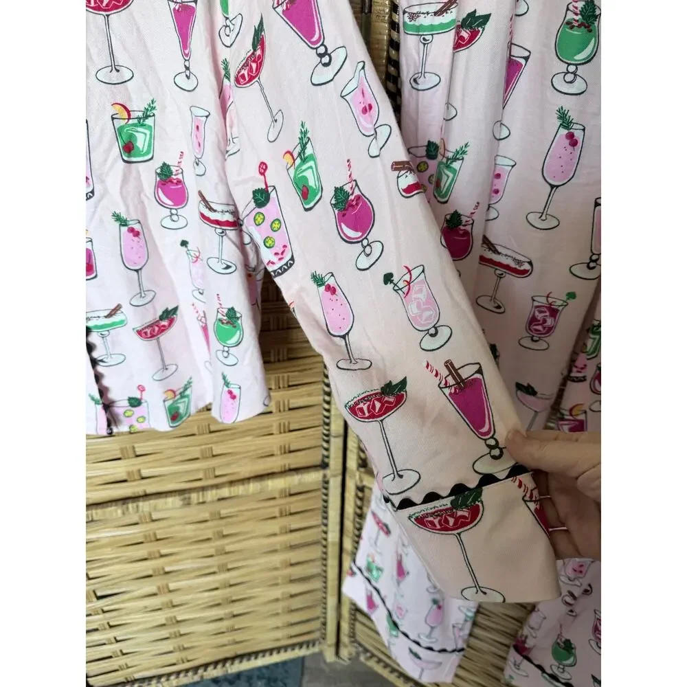 Kate spade cotton viscose flannel pajamas set martinis drinks girly XL self care